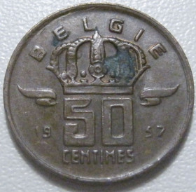 Бельгія Бельгия ^/--/^ Бельгія 50 сантимів 1957 року Belgie 42415 ^_^^^ Бельгия 50 сантимов 1957 года Belgie 42415 - фото фото фото