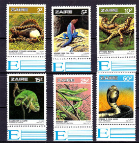 Фауна Фауна ^/--/^ Фауна .  Заир  !986  г  MNH  - серия - рептилии ^_^^^ 986 г MNH - серія - рептилії - фото фото фото