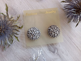 Сережки Серьги ^/--/^ Сріблясті сережки кліпси зі стразами ^_^^^ Серебристые серьги клипсы со стразами - фото фото фото