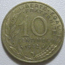 Франція Франция ^/--/^ Франція 10 сантимів 1982 року 1375 ^_^^^ Франция 10 сантимов 1982 года 1375 - фото фото фото