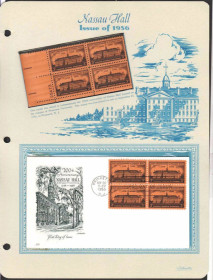 Північна Америка Северная Америка ^/--/^ США 1956  г - квартблок MNH + КПД  ХМК с квартблоком  -  Nassau Hall ^_^^^ 1956 — квартблок MNH + ККД ХМК з квартблоком — Nassau Hall - фото фото фото