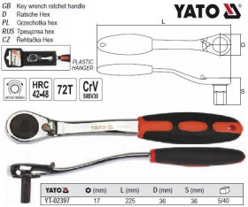 Викрутки Отвертки ^/--/^ Трещотка ключ YATO трещотка шестигранна вигнута HEX /--/ 17 HRC 42-48 YT-02397 ^_^^^ Польща трищатка шестигранна вігнута HEX /--/ 17 HRC 42-48 YT-02397 - фото фото фото