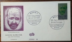 НДР, ФРН ГДР, ФРГ ^/--/^ ФРГ Конверт 100 лет со дня рождения Яниша Корчака, писателя 1978 ^_^^^ ФРН Конверт 100 років від дня народження Яніша Корчака, письменника 1978 - фото фото фото