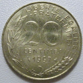 Франція Франция ^/--/^ Франція 20 сантимів 1997 року 43660 ^_^^^ Франция 20 сантимов 1997 года 43660 - фото фото фото