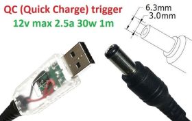 Інше Другое ^/--/^ Кабель-переходник триггер QC (Quick Charge) 12 /--/ v USB Type-A (max 2.5 /--/ a, 30 /--/ w) на 6.3 /--/ x /--/ 3.0 /--/ mm 1.2 /--/ m з USB T - фото фото фото