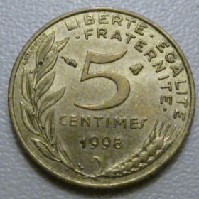 Франція Франция ^/--/^ Франція 5 сантимів 1998 року 41968 ^_^^^ Франция 5 сантимов 1998 года 41968 - фото фото фото