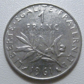 Франція Франция ^/--/^ Франція 1 франк 1961 року 43691 ^_^^^ Франция 1 франк 1961 года 43691 - фото фото фото