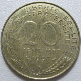 Франція Франция ^/--/^ Франція 20 сантимів 1997 року 43657 ^_^^^ Франция 20 сантимов 1997 года 43657 - фото фото фото