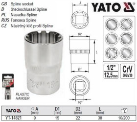 Викрутки Отвертки ^/--/^ Головка торцевая Spline 1/2 M /--/ 9 /--/ х /--/ 38 мм YATO YT-14821 ^_^^^ Головка торцева Spline 1/2&amp;quot; M /--/ 9 /--/ х /--/ 38 мм Польща YATO YT-14821 - фото фото фото