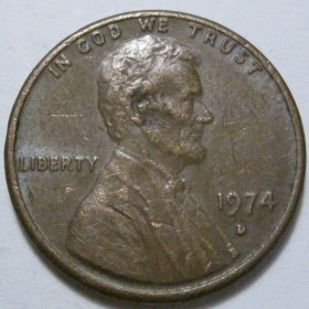 Обігові Обиходные ^/--/^ США 1 цент 1974 року D 41249 ^_^^^ США 1 цент 1974 года D 41249 - фото фото фото