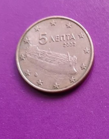 Греція Греция ^/--/^ Евро 2002 5 центов Греция КМ-183 ^_^^^ Євро 2002 5 центів Греція КМ-183 - фото фото фото