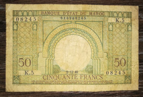 Марокко Марокко ^/--/^ MOROCCO Марокко 50 франков 2 декабря 1949 ^_^^^ Мороко Марокко 50 франків 2 грудня 1949 - фото фото фото