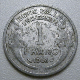 Франція Франция ^/--/^ Франція 1 франк 1948 року 42104 ^_^^^ Франция 1 франк 1948 года 42104 - фото фото фото