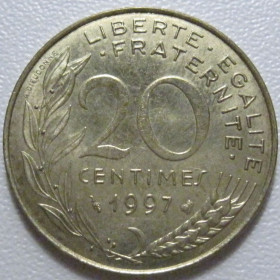 Франція Франция ^/--/^ Франція 20 сантимів 1997 року 43659 ^_^^^ Франция 20 сантимов 1997 года 43659 - фото фото фото
