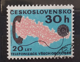 Чехословаччина Чехословакия ^/--/^ Чехословакия 1973 г - 20-летие всеобщей телефонизации ЧССР, гаш ^_^^^ Чехословаччина 1973 - 20-річчя загальної телефонізації ЧССР, гаш - фото фото фото