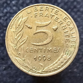 Франція Франция ^/--/^ Франція 5 сантимів, 1998 ^_^^^ Франция 5 сантимов, 1998 - фото фото фото
