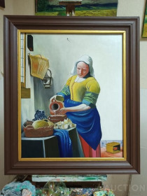 Картини, Гравюри, Живопис та Графіка Картины, Гравюры, Живопись и Графика ^/--/^ Картина &amp;quot;Молочница&amp;quot; – копия Вермеера Яна (Двп масло 40*50 /--/ см) ^_^^^ Картина &amp;quot; Молочниця &amp;quot; - копія Вермеєра Яна (Двп масло 40*50 /--/ см) - фото фото фото