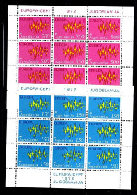 Інші країни Другие страны ^/--/^ Югославия  1972 г MNH   EUROPA - CEPT  - 2 /--/ а м/листа ^_^^^ Югославія 1972 MNH м/лист - EUROPA - CEPT - 2 /--/ а м/листа - фото фото фото