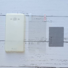 Зарядні пристрої Зарядные устройства ^/--/^ Чохол для Samsung Galaxy A /--/ 7 2015 (A /--/ 700) із захисною плівкою, силіконовий, білий, Melkco ^_^^^ Силиконовый чехол Samsung A /--/ 700 Galaxy A /--/ 7 2015 защитная пленка Melkco Прозрачный - фото фото фото