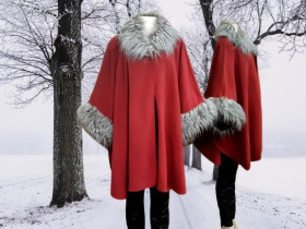 Пальто Пальто ^/--/^ L-8 /--/ XL Вишневое тонкое пальто, манто оверсайз, накидка, пончо с мехом, на все размеры ^_^^^ L-8 /--/ XL Вишневе тонке пальто, манто оверсайз, накидка, пончо з хутром, на всі розміри - фото фото фото