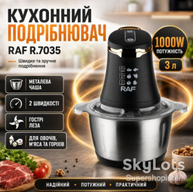 Блендери Блендеры ^/--/^ Измельчитель с металлической чашей 3 /--/ л, 1000 /--/ Вт RAF R 7035, Черно-серебряный / Электрический блендер измельчитель ^_^^^ Подрібнювач з металевою чашею 3 /--/ л, 1000 /--/ Вт RAF R 7035, Чорно-срібний / Електричний блендер подрібнювач - фото фото фото