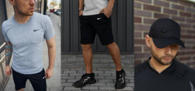 Шорти Шорты ^/--/^ Комплект Nike футболка серая + шорты + кепка Nike черная (черное лого) ^_^^^ Комплект Nike футболка сіра + шорти + кепка Nike чорна (чорне лого) - фото фото фото
