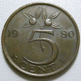 Нідерланди Нидерланды ^/--/^ Нідерланди 5 центів 1980 року 41168 ^_^^^ Нидерланды 5 центов 1980 года 41168 - фото фото фото