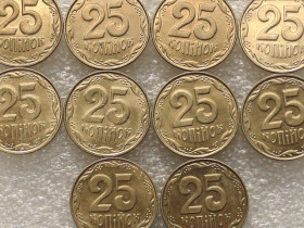 Обігові Обиходные ^/--/^ 25 копійок 2012 рік Україна &amp;quot; Штемпельний Блиск 10 штук одним лотом &amp;quot;   (13...) ^_^^^ 25 копеек 2012 год Украина &amp;quot; Штемпельный Ближний 10 штук одним лотом &amp;quot; (13...) - фото фото фото