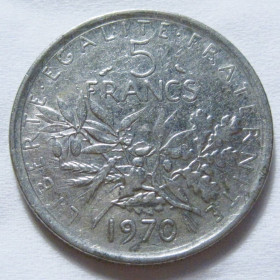 Франція Франция ^/--/^ Франція 5 франків 1970 року #6 /--/ П /--/ 1484 ^_^^^ Франция 5 франков 1970 года #6 /--/ П /--/ 1484 - фото фото фото