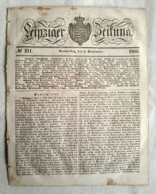 Періодичні видання Периодические издания ^/--/^ Газета Leipziger Zeitung №211 1855 р. Кримська війна, Німеччина ^_^^^ Газета Leipziger Zeitung No /--/ 211 1855 Крымская война, Германия - фото фото фото