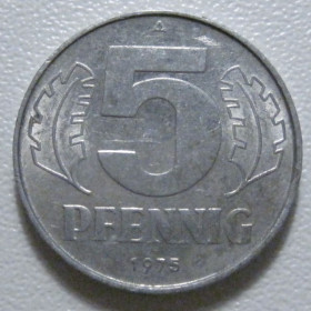 НДР, ФРН ГДР, ФРГ ^/--/^ Німеччина - НДР 5 пфенігів 1975 року 43351 ^_^^^ Германия - ГДР 5 пфеннигов 1975 года 43351 - фото фото фото