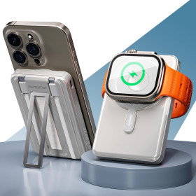 Зовнішні акумулятори (Power Bank) Внешние аккумуляторы (Power Bank) ^/--/^ Портативний зарядний пристрій PORTENTUM Power Bank для MagSafe 5 в 1 зі складною підставкою - 10000 мАг, вбудований Lightning + кабелі USB-C - портативна швидка зарядка 20 Вт PD/QC Qi бездротовий зарядний пристрій 15 Вт - сумісний з Apple Watch *81219 ^_^^^ Портативное зарядное устройство PORTENTUM Power Bank для MagSafe 5 в 1 со сложной подставкой - 10000 мАч, встроенный Lightning + кабели USB-C - портативная быстрая зарядка 20 Вт PD/QC Qi беспроводное зарядное устройство 15 Вт - совместимое с Apple Watch * - фото фото фото