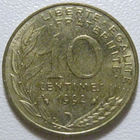 Франція Франция ^/--/^ Франція 10 сантимів 1992 року 43553 ^_^^^ Франция 10 сантимов 1992 года 43553 - фото фото фото