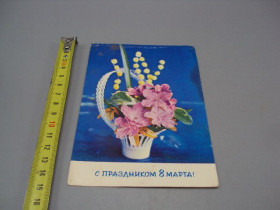 СРСР СССР ^/--/^ Открытка С праздником 8 марта цветы в корзинке фото Г. Костенко 1973 год №17893 ^_^^^ Зі святом 8 березня квіти в кошику фото Г. Костенко 1973 рік No /--/ 17893 - фото фото фото