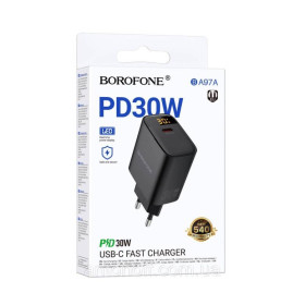 Зарядні пристрої Зарядные устройства ^/--/^ Зарядний пристрій Borofone BA /--/ 97 /--/ A 30 /--/ W USB-C, з LED дисплеєм, чорний ^_^^^ Зарядное устройство Borofone BA /--/ 97 /--/ A 30 /--/ W USB-C, с LED дисплеем, черный - фото фото фото