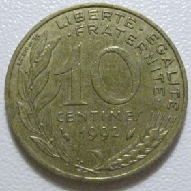 Франція Франция ^/--/^ Франція 10 сантимів 1992 року 43555 ^_^^^ Франция 10 сантимов 1992 года 43555 - фото фото фото