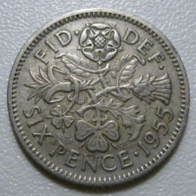 Єлизавета II (до ) Елизавета II (до ) ^/--/^ Велика Британія 6 пенсів 1955 року 41594 ^_^^^ Великобритания 6 пенсов 1955 года 41594 - фото фото фото