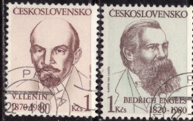Чехословаччина Чехословакия ^/--/^ Чехословакия. 110-летие Ленина и 160-летие Энгельса   (серия) 1980 г. ^_^^^ Чехословаччина. 110-річчя Леніна і 160-річчя Енгельса (1980) - фото фото фото
