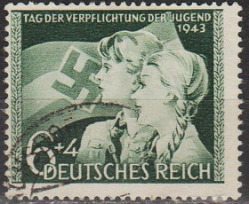 Третій Рейх (-) Третий Рейх (-) ^/--/^ 1943 - Рейх - День молоді Mi.843 _гаш ^_^^^ 1943 - Рейх - День молодежи Mi.843 _гаш - фото фото фото
