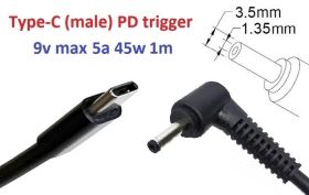 Інше Другое ^/--/^ Переходник на 9 /--/ v (max 5 /--/ a, 45 /--/ w) 3.5 /--/ x /--/ 1.35 /--/ mm 1 /--/ m з USB Type-C (male) Power Delivery PD тригер (A class)  - фото фото фото