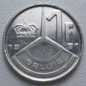 Бельгія Бельгия ^/--/^ Бельгія 1 франк 1991 року Belgie 42772 ^_^^^ Бельгия 1 франк 1991 года Belgie 42772 - фото фото фото