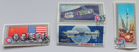 СРСР - СССР - ^/--/^ СССР 1975 Полет кораблей Союз и Аполлон, гашеные (I) ^_^^^ СРСР 1975 Політ кораблів Союз і Аполлон, гашені (I) - фото фото фото