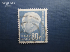 Інше Другое ^/--/^ Марка Германия ФРГ Саар 1957 Президент Теодор Хойсс 80 фр голубая гаш КЦ 5.5 $ ^_^^^ Марка Німеччина ФРН Саар 1957 Президент Теодор Хойсс 80 фр блакитна гаш КЦ 5.5 $ - фото фото фото
