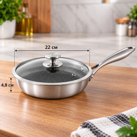 Сковорідки Сковородки ^/--/^ Сковорода Benson з антипригарним покриттям / Сковорода BN з кришкою 22 /--/ см х 4,8 /--/ см - фото фото фото