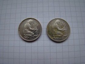 НДР, ФРН ГДР, ФРГ ^/--/^ 50 пфеннигов 1983 г и 1990 г. ^_^^^ 50 пфенігів 1983 р. і 1990 р. - фото фото фото