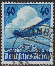 Третій Рейх (-) Третий Рейх (-) ^/--/^ 1936 - Рейх - 10 років Люфтганза Mi.603 _4.0 € ^_^^^ 1936 — Рейх — 10 лет Люфтганза Mi.603 _4.0 € - фото фото фото