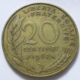 Франція Франция ^/--/^ Франція 20 сантимів 1967 року #6 /--/ П /--/ 1388 ^_^^^ Франция 20 сантимов 1967 года #6 /--/ П /--/ 1388 - фото фото фото
