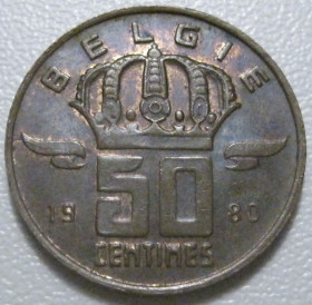 Бельгія Бельгия ^/--/^ Бельгія 50 сантимів 1980 року Belgie 42473 ^_^^^ Бельгия 50 сантимов 1980 года Belgie 42473 - фото фото фото