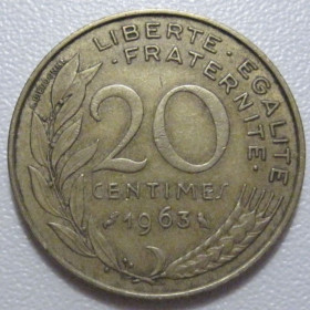Франція Франция ^/--/^ Франція 20 сантимів 1963 року 43565 ^_^^^ Франция 20 сантимов 1963 года 43565 - фото фото фото