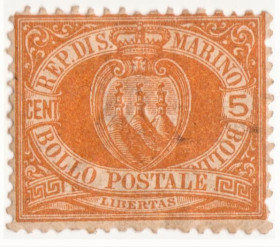 Малі Держави Європи Малые Государства Европы ^/--/^ Сан Марино 1890 г № 6 гашеная ^_^^^ Сан Марино 1890 р. No 6 гашена - фото фото фото